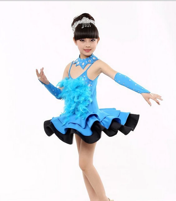 

Latin Dance Dress for Girls Child Feather Dance Costume Ballroom Kids Dancing Dress Girl Dancewear Ballet Vestido