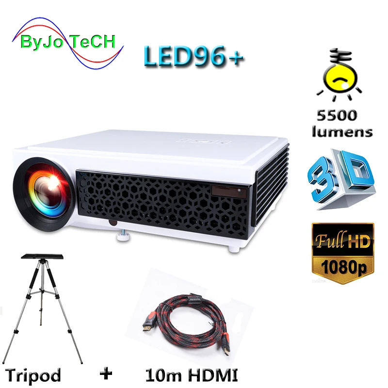 Poner Saund LED96 + جهاز عرض (بروجكتور) ليد 5500 التجويف كامل HD العارض 1080 P مع 10 m HDMI ترايبود 3D Proyector LCD vs led96 bt96 m5