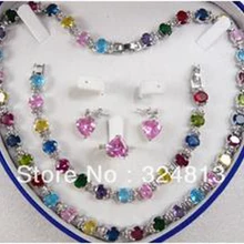 Многоцветный цирконовое колечко браслет/серьги/Кольцо/ожерелье набор+ коробка