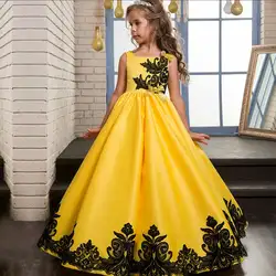 Детское платье принцессы для девочек Strappy атлас с вышивкой без рукавов с бантом торжественное платье M09