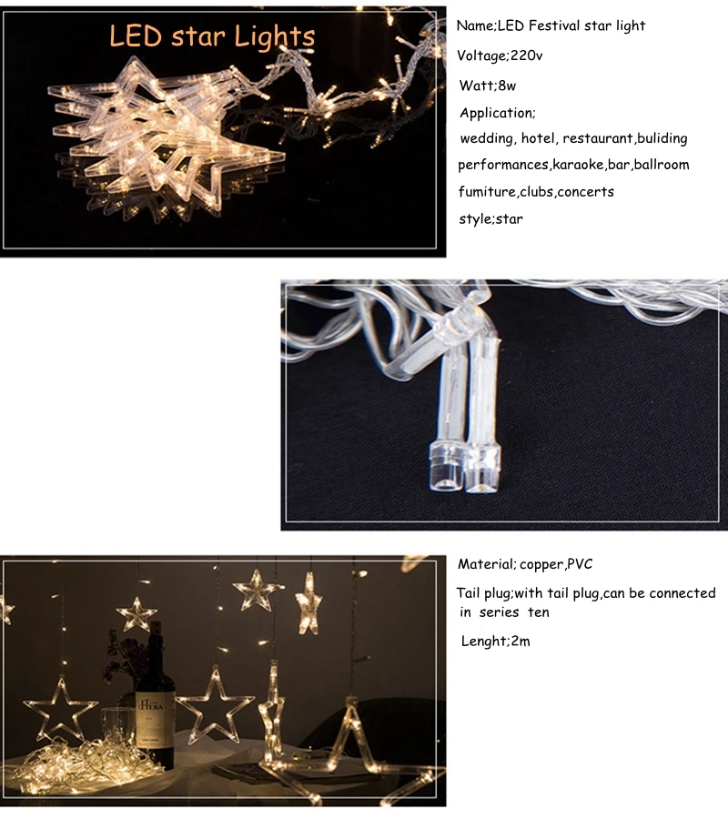 AC110V / 220V Holiday Lighting LED Fairy Star Curtain String luminarias Garland Decoration Christmas Party Wedding Light 2M