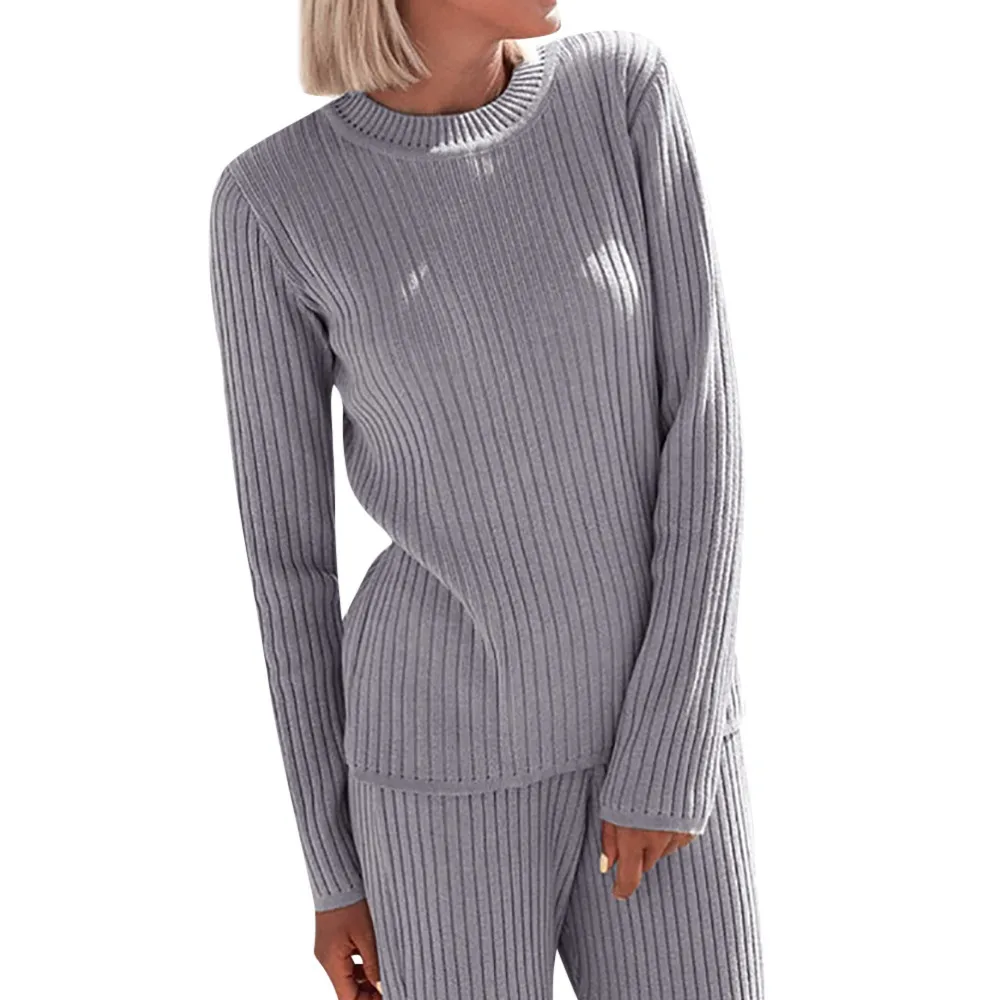 

Ladies' Fall Winter Fashion Long Sleeve 2 Pieces Sweater Dress Set Women Long Sleeve Home Wear Casual Gray Dresses Clothing Suit