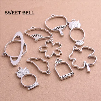 

Sweet Bell 18pcs mix umbrella birdcage fan bottle wing charm Hollow glue blank pendant tray bezel charms DIY Handmade