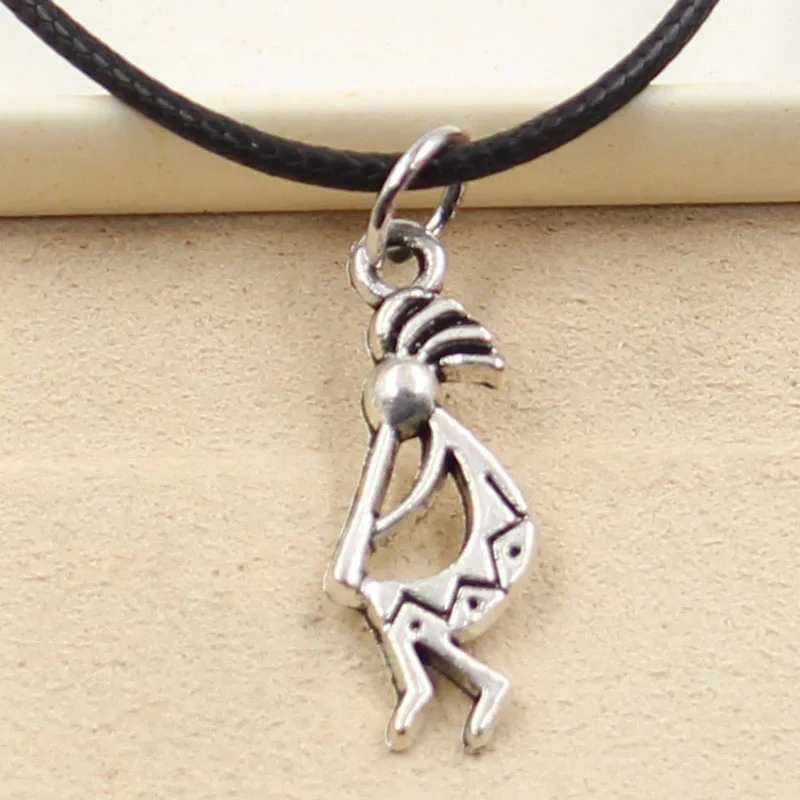 

New Fashion Tibetan Silver native kokopelli Pendant Necklace Charm Black Leather Cord Factory Price Handmade jewelry