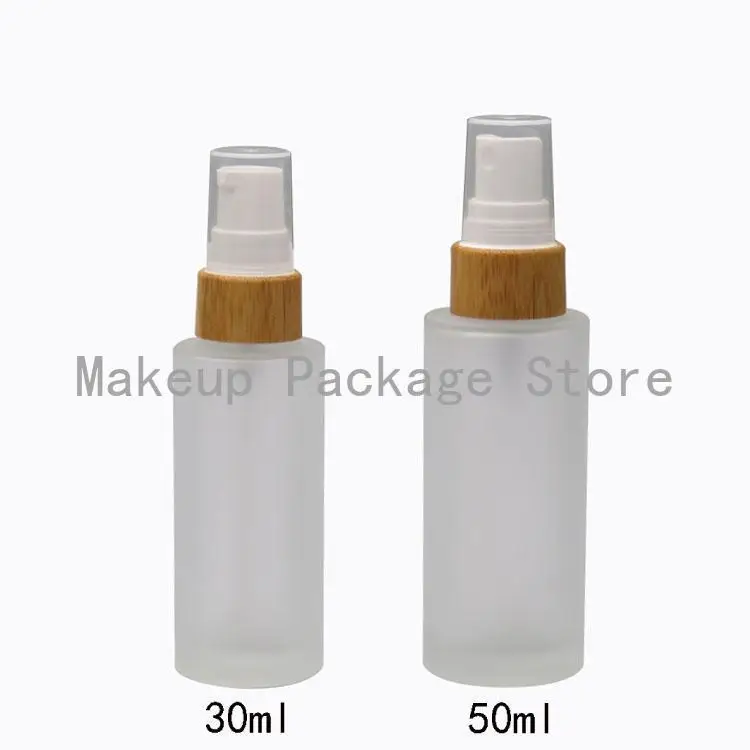 

10pcs/lot 30ml,50ml Translucent Frosting Glass Spray Bottle,lotion Bottle with Bamboo Pump Head