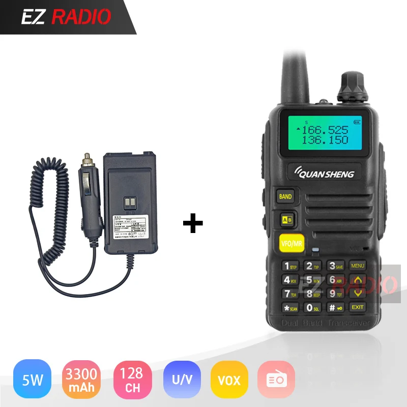 ГОРЯЧАЯ QuanSheng UV-R50/UV-R50-1/UV-R50-2/TG-UV2 иди и болтай Walkie Talkie UHF VHF TG-UV2 двусторонней радиосвязи, 3300 мА/ч, Quansheng 5 Вт Ham Радио УФ R50-2 - Цвет: Black-Car Charger