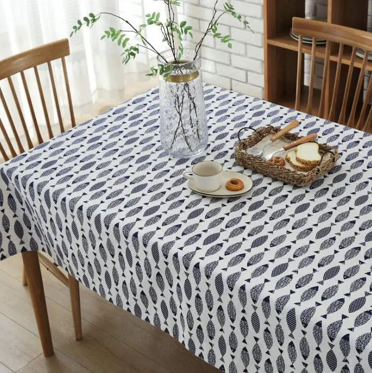 

Modern Japanese Saury fish pattern Tablecloth Cotton Linen Tea Coffee Table Cloth Dustproof Party Banquet Decoration Table Cover