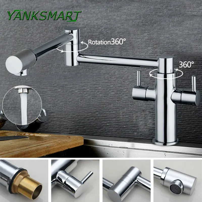 YANKSMART dual handles pot filler Chrome Swivel Kitchen Sink Wash Basin