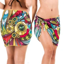 Women sexy casual Beach style Wrap Pareo chiffon Skirt ladies fashion print high waist bandage sexy one piece short skirt