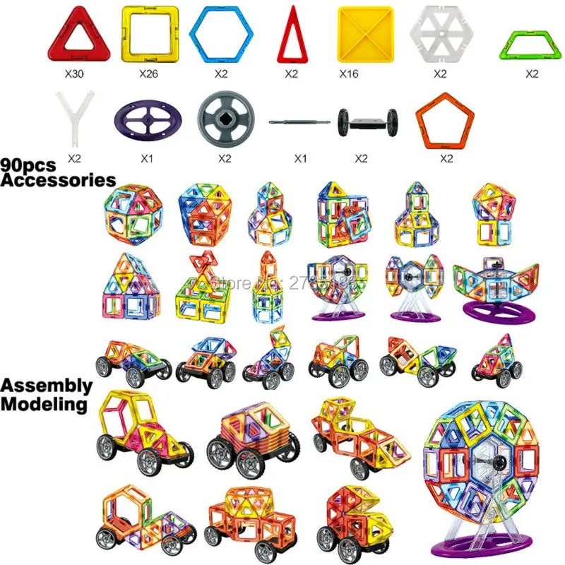 

90PCS DIY Magnetic Designer Ferris wheel building blocks Enlighten Construction Bricks magnetic toys Creative Cars Model Kit