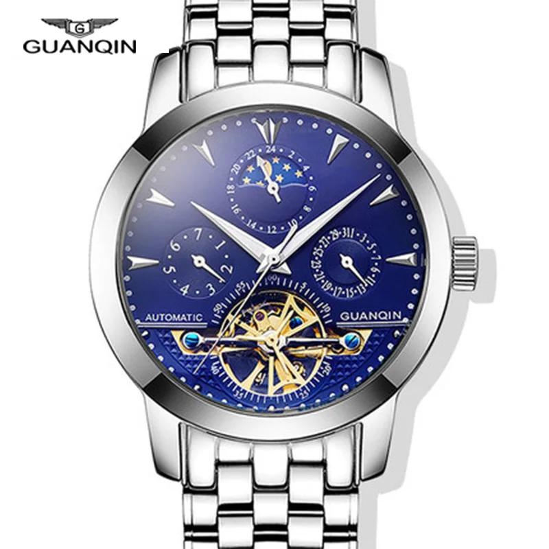 GUANQIN Высокое качество Tourbillon часы Роскошные Мужские механические сапфир