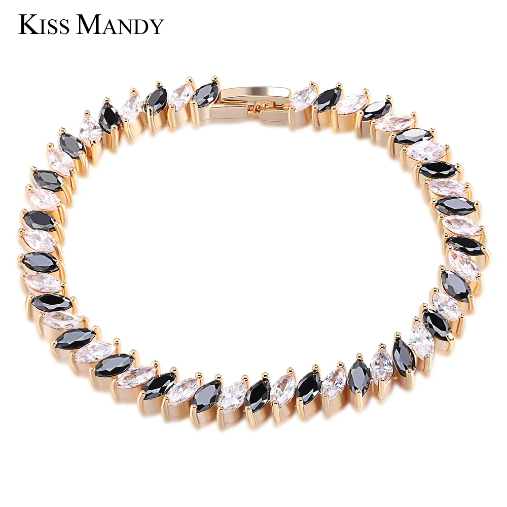 POCAŁUNEK MANDY Tenis Projektowania Cyrkonie Kryształowe Bransoletki i Bangles Wyczyść Cyrkon Bransoletka Żeński, Moda, Biżuteria Wedding Party JB13