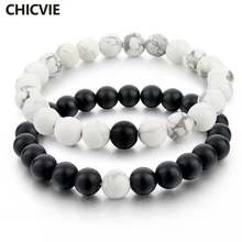 CHICVIE Black and White Natural Stone Distance Bracelets Bangles for Women Men Strand Lovers Gifts Jewelry