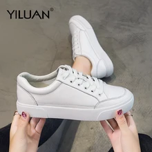 Yiluan/белая женская обувь из натуральной кожи; коллекция года; сезон весна; повседневная обувь на плоской подошве с ремешком; модные кроссовки; обувь для студентов
