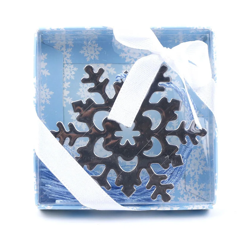 1 шт., модные креативные изысканные закладки в виде снежинок из сплава, коробка с лентой, новогодние школьные принадлежности, канцелярские принадлежности, подарок
