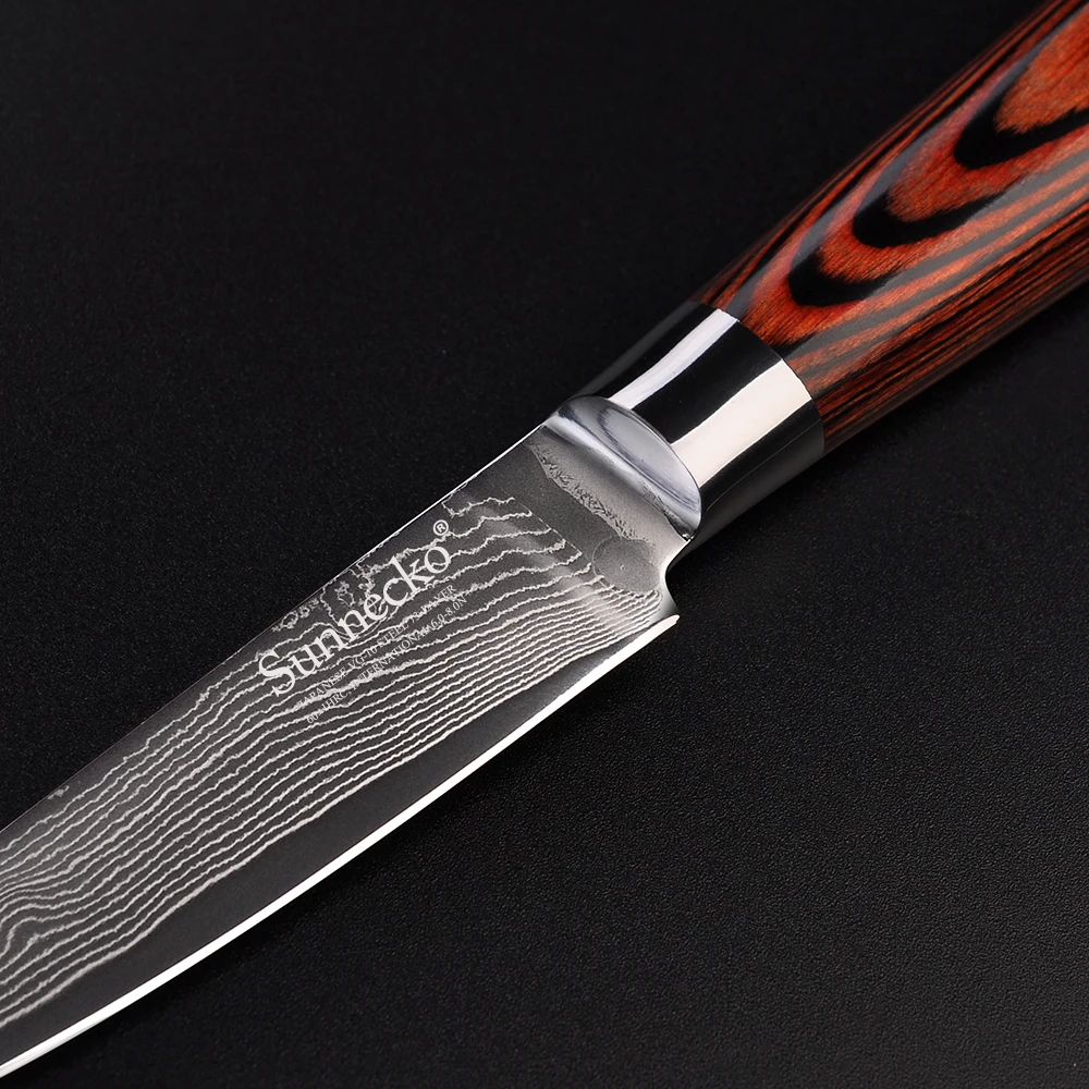 SUNNECKO шеф-повара Ножи Кухня ножи японской дамасской VG10 Сталь лезвие Pakka деревянной ручкой Sharp 3," Pariing инструменты для резки фруктов