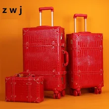 Ретро чемодан на колесиках, Женский чемодан с паролем, винтажный кожаный чемодан на колесиках