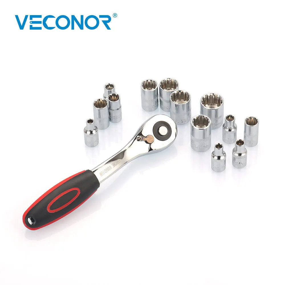 14PCS 1/4" Drive Reversible Ratchet Socket Wrench With 13PCS Socket