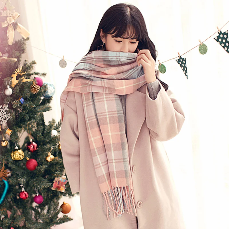 

Fashion Elegant 190*70 cm Women Thick Version Hijabs Toles Winter Warm Classic Tassel Shawl Long High Quality Cashmere Scarf