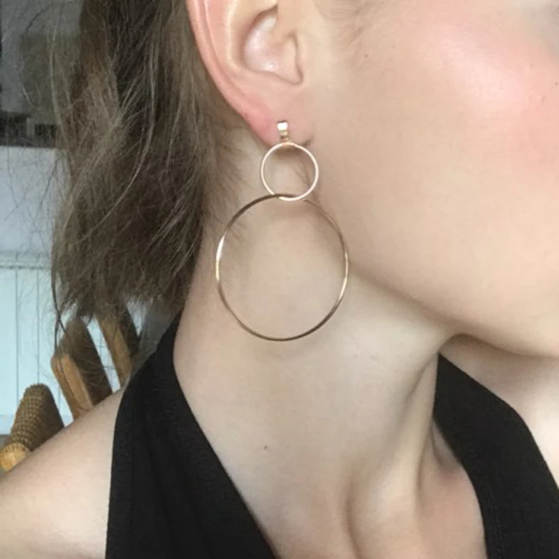 Новые европейские Большие серьги кольца Aros для женщин двойная круглая подвеска