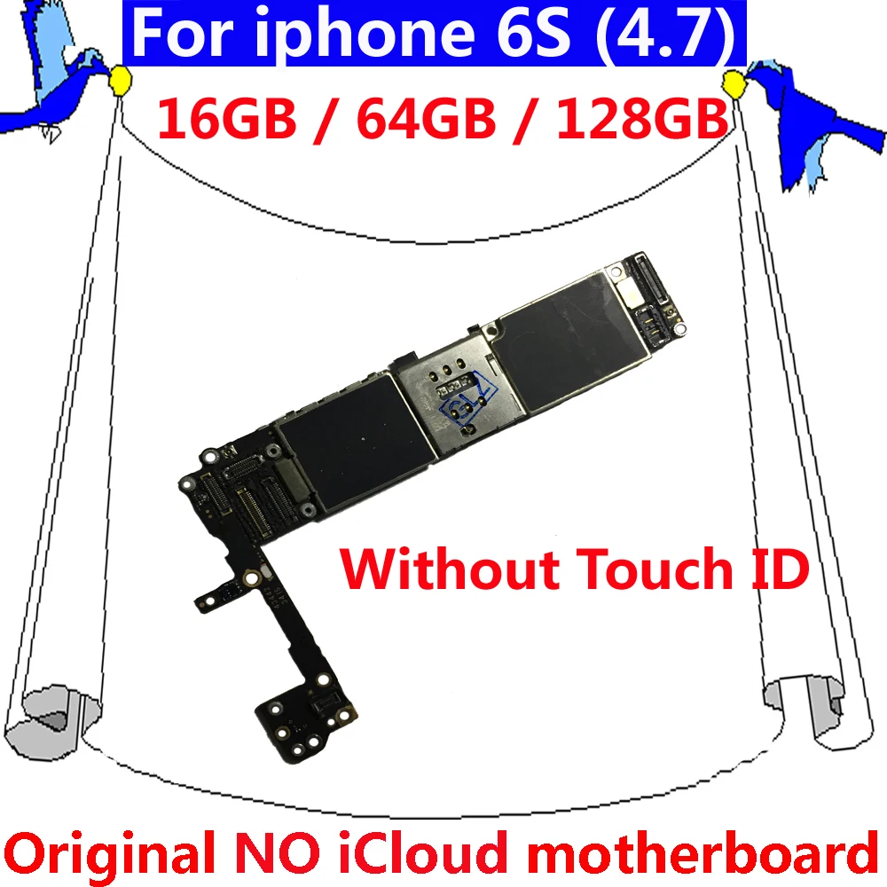 Чистая iCloud 100% разблокированная материнская плата без touch ID для iphone 6S 16 ГБ 32 64 Гб 128