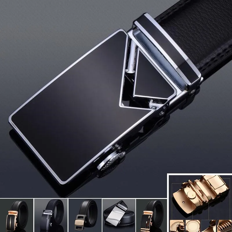 

100p 3.5cm Width Men Genuine Leather Strap Waistband,100% Real Two-layer Cowhide Automatic Buckle Belt,with Belt Buckle,Gift Box