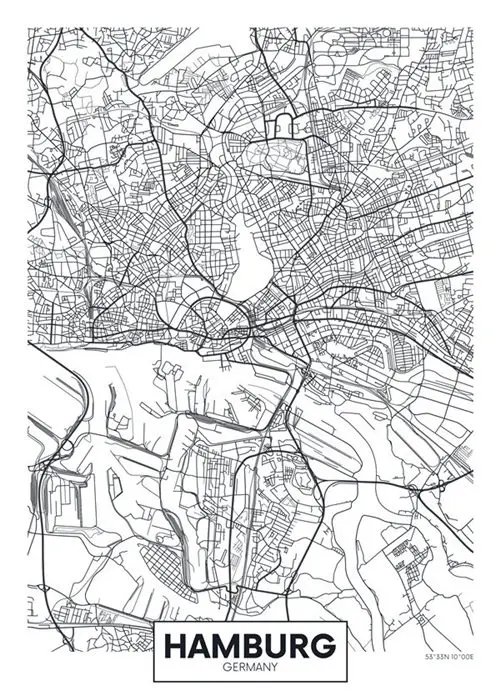 Карта знаменитый город Скандинавская Картина на холсте домашний Декор стены искусства Лэндон Париж Милан Черный Гостиная Офис Отель плакат фон DIY - Цвет: Hamburg