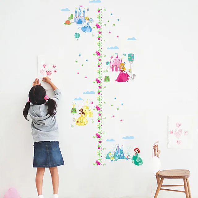 

% Cartoon Cartoon Princess Castle Growth Chart Wall Stickers Kids Room Mural Art Home PVC DIY Decals Height Measure Girls Gift