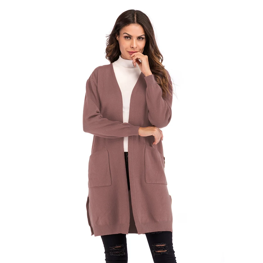 Gladiolus Long Style Autumn Sweater Women 2018 Long Sleeve Double Pockets Solid Casual Long Cardigan Women Knitted Jumper Coats (11)