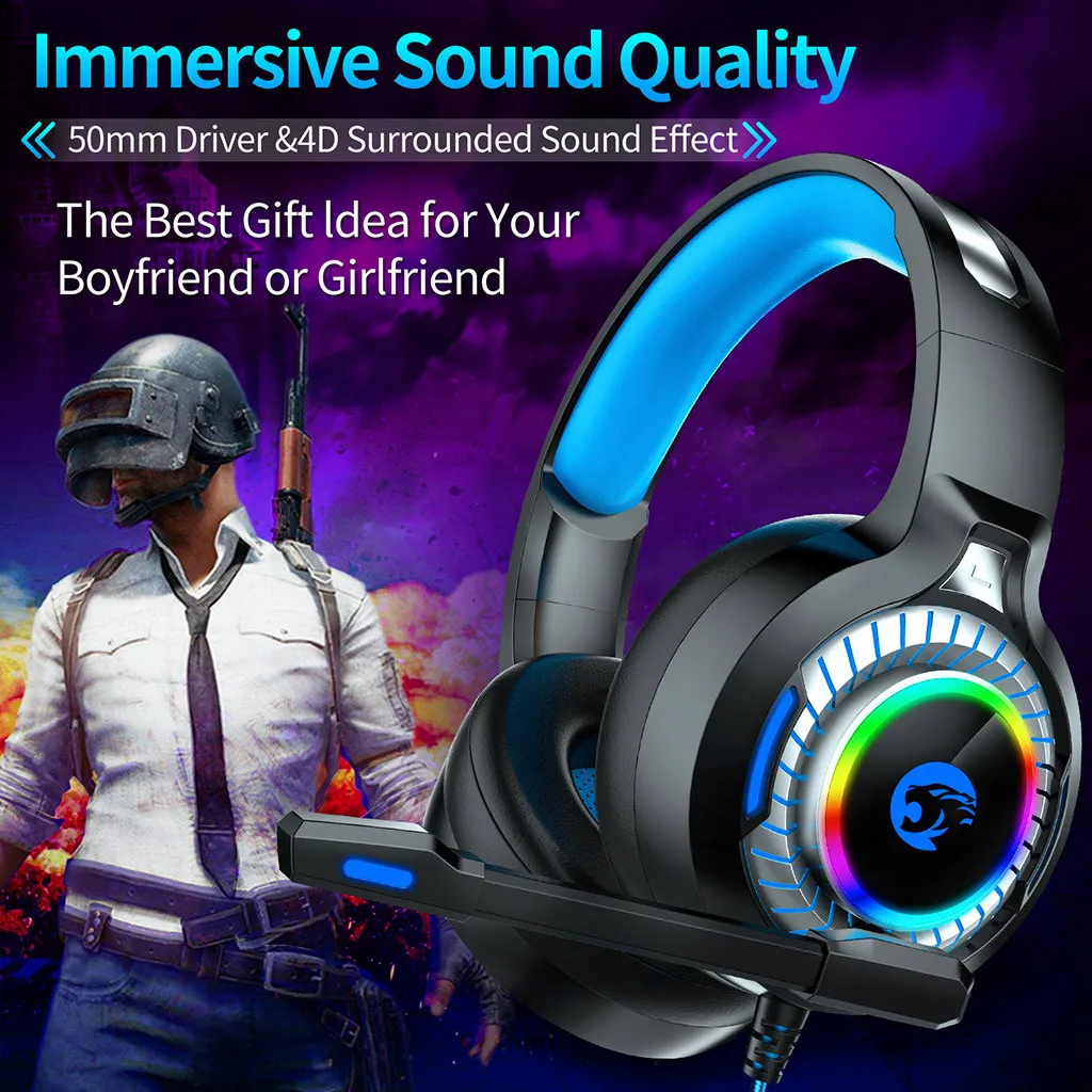 

New Portable USB 3.5mm Surround Stereo Gaming Headset Headband Headphone Leather with Microphone For PC Hot PUBG Game