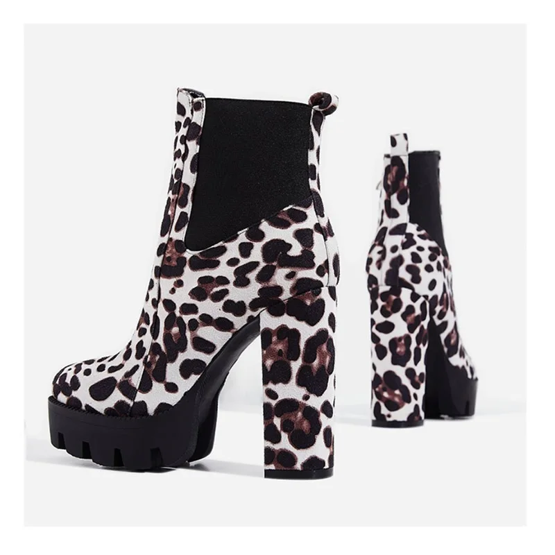 2019 Fashion Womens Boots Leopard Print Suede Women Chunky Heels Ankle Booties European Style Ladies Short Boots Bottes Femme