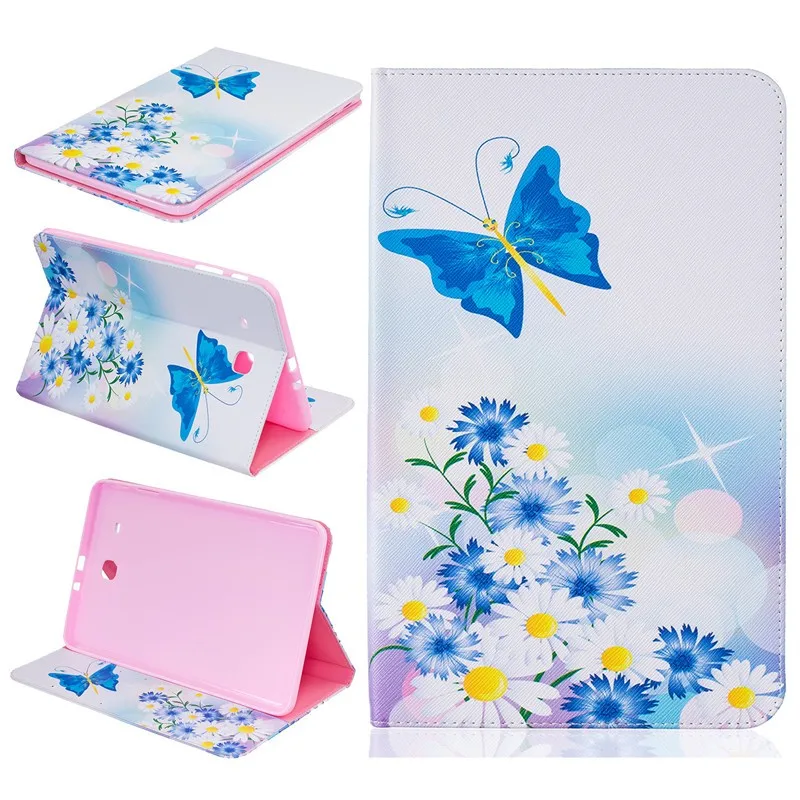 For Samsung Galaxy Tab E 9.6 Case SM-T560 T561 Butterfly Flower Bear Pig Cartoon Wallet  PU Leather Back Silicon Tablet Cover (82)