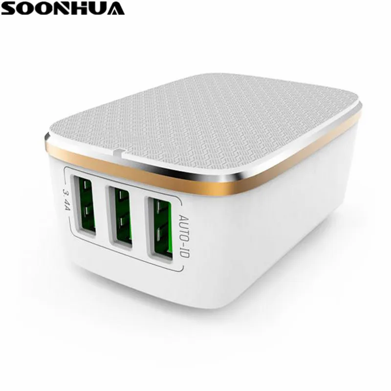 

SOONHUA Phone Charger 3 Port For iPhone Charger Adapter 5V 3.4A Mini USB Wall Travel Charger For Samsung Galaxy Xiaomi Huawei