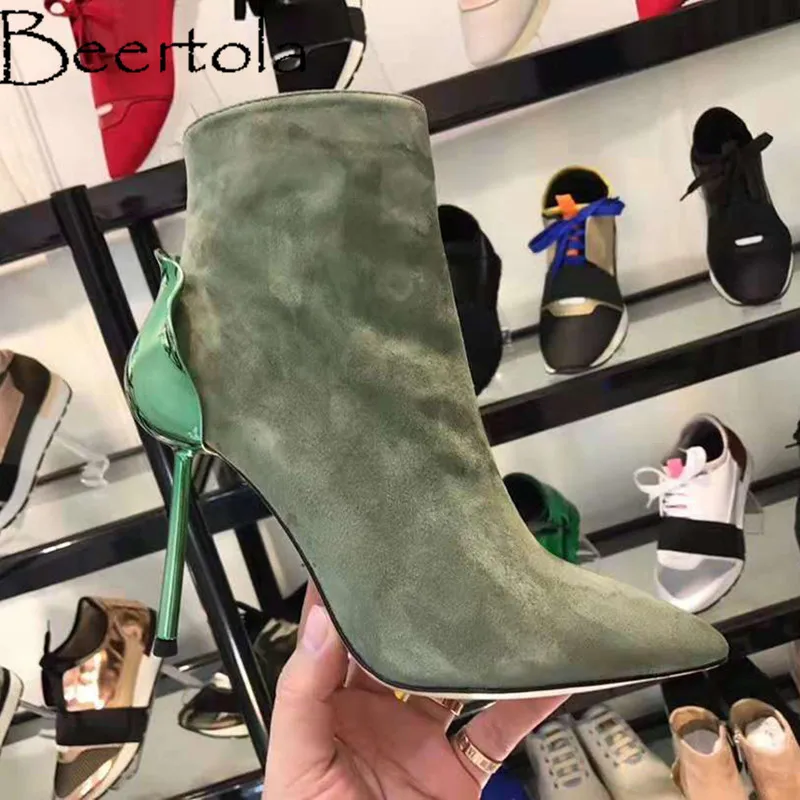 Tan Picture Zapatos Tobillo Color Botas Punta Mutil Sexy De Mujer Delgados Gamuza Flor Metal Beertola As Para Picture as Tacones Puntiaguda Bonitas xHq7BCzxw