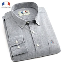 Langmeng, хлопок, Весенняя Мужская Повседневная рубашка с длинным рукавом, приталенная одежда, мужская одежда, рубашки, Camisa Social Chemise Homme