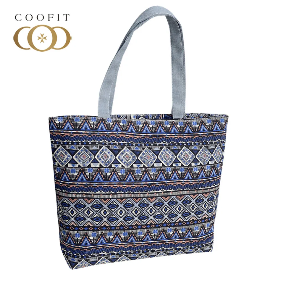 

Coofit Rustic Printed Tote Bag Womens Large Capacity Striped Single Shoulder Bag Female Canvas Multicolor Handbang For Daily Use