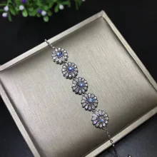 Натуральный светло-синий лунный камень браслет с драгоценными камнями браслет из натурального драгоценного камня 925 серебряный браслет Модные Подсолнухи женские вечерние ювелирные изделия