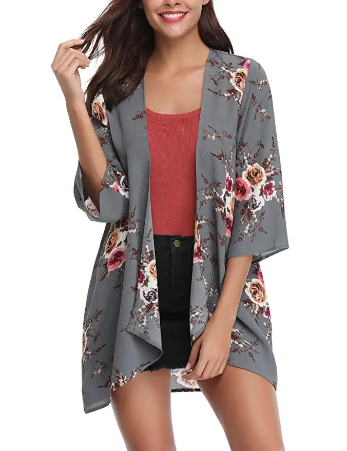 

Women Spring Vintage Boho Print jacket Casual Summer Cardigan Loose Floral Three Quarter Women Outwear Jacket Coat Top