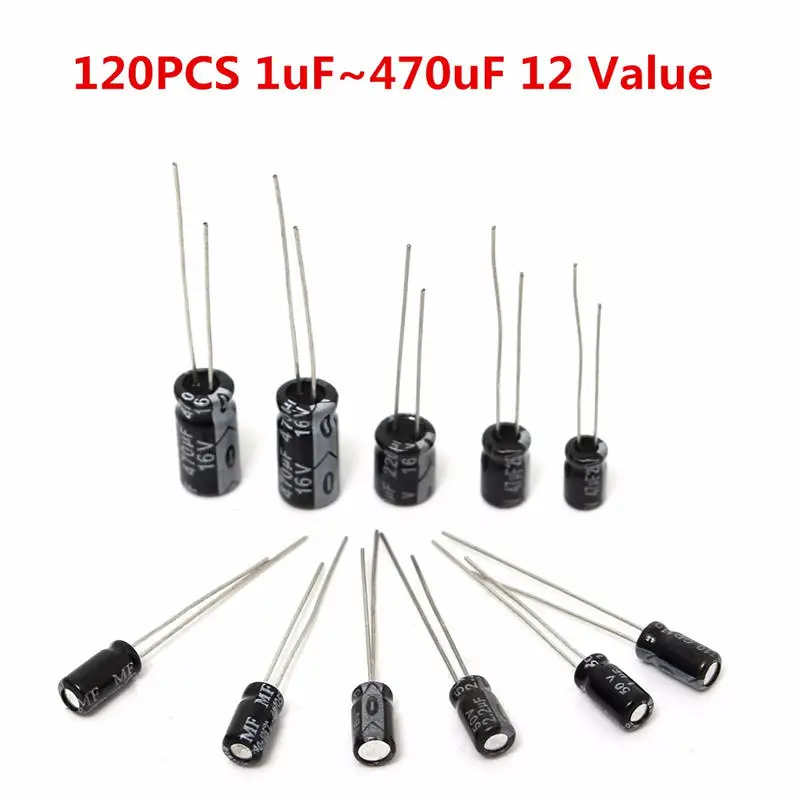 120pcs 12 value kit 1uF 470uF Electrolytic Capacitor Package for