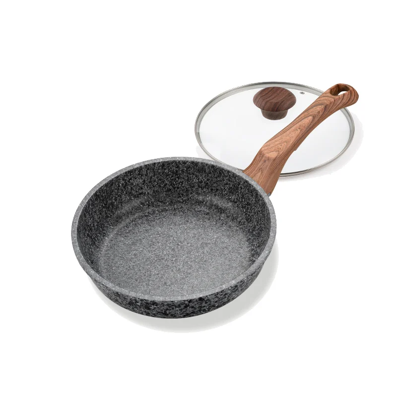 Кате чайник 20 см мраморный камень антипригарная сковорода со стеклянной крышкой, индукции для яиц для омлета сковорода, мыть в посудомоечной машине - Цвет: Grey