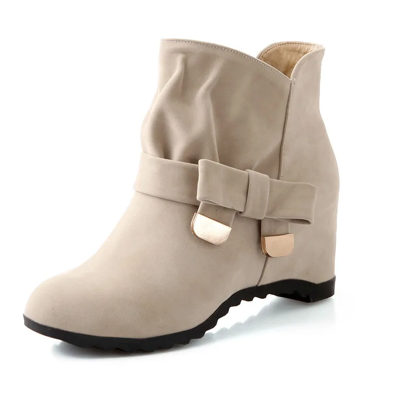 

NEW 2016 Ankle Boots For Women Medium Heel Nubuck Leather Women's Ankle Boot Fashion Short Martin Shoes bowtie shoes zzt050