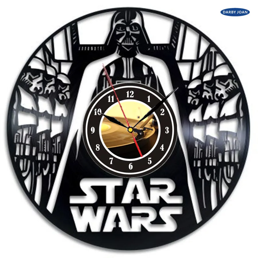 Black Vinyl wall Clock Star Wars Theme Bedroom Wall Decoration