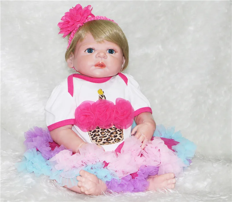 

55cm bebe princess reborn girl dolls toys loverly dress full body silicone reborn dolls blond hair fashion children gift bonecas