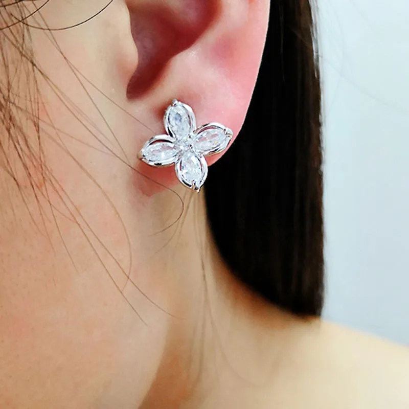 Ear Clip Earrings Clip Earrings Ear Clip JIOFREE AAA Cubic Zirconia Flower Shape Clip on Earrings Without Piercing