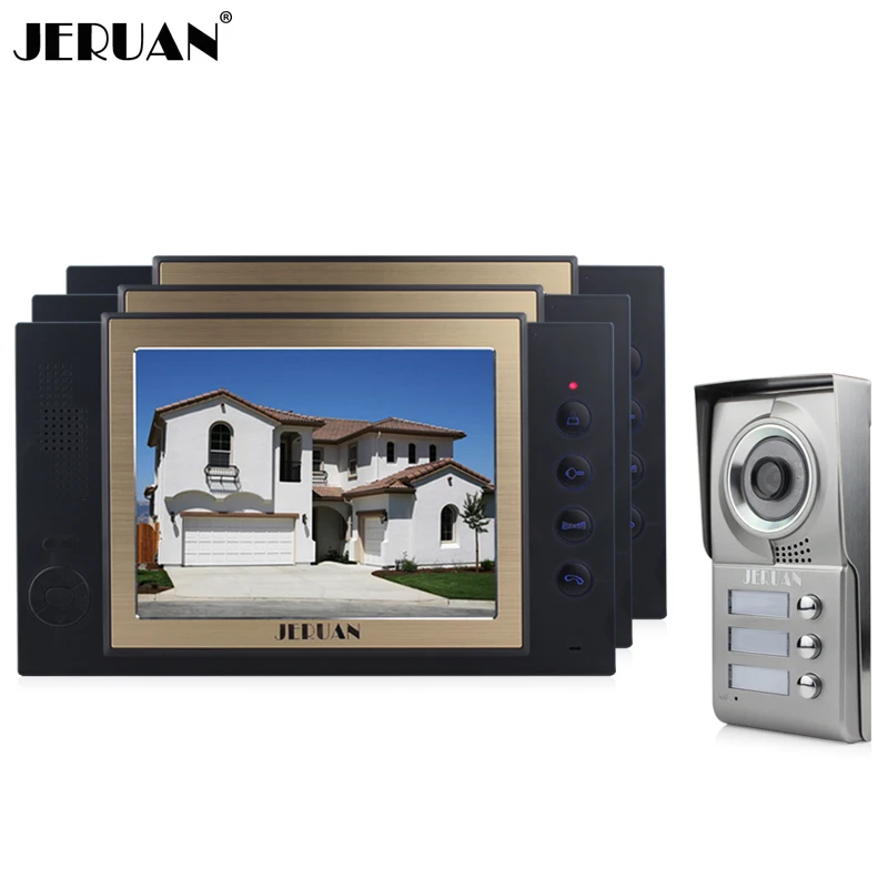 JERUAN 8`` TFT LCD video door phone intercom system doorbell speaker intercom doorphone recording photo taking 3 house 1 outdoor