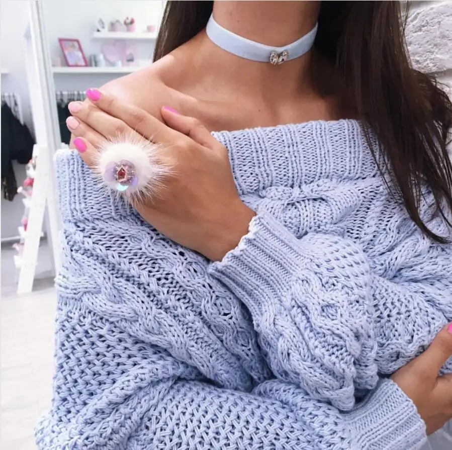 Пуловер прямые продажи Хлопок Акрил 2018 свитер Для женщин Off-the-shoulder нить тканые один-образным вырезом свободные для женщин трикотажные