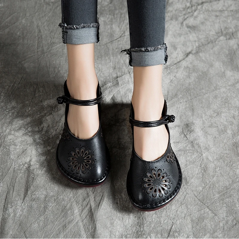

2019 women summer genuine leather flower low heel shoes female comfortable sandals S8776