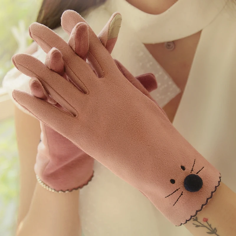 

Woman's Suede Gloves Spring Autumn Warm Elegant Lady Driving Touchscreen Five Fingers Gloves Thin Style BN87028