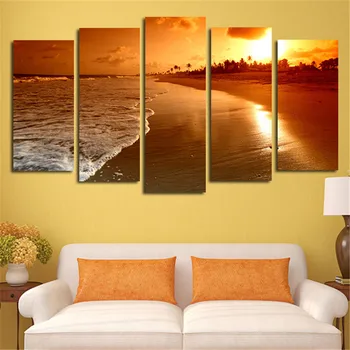 

2017 No Frame Home Decor Print Painting 5 Pcs Canvas Art Wall Picture Landscape Sunrise Sea Paint For Living Room
