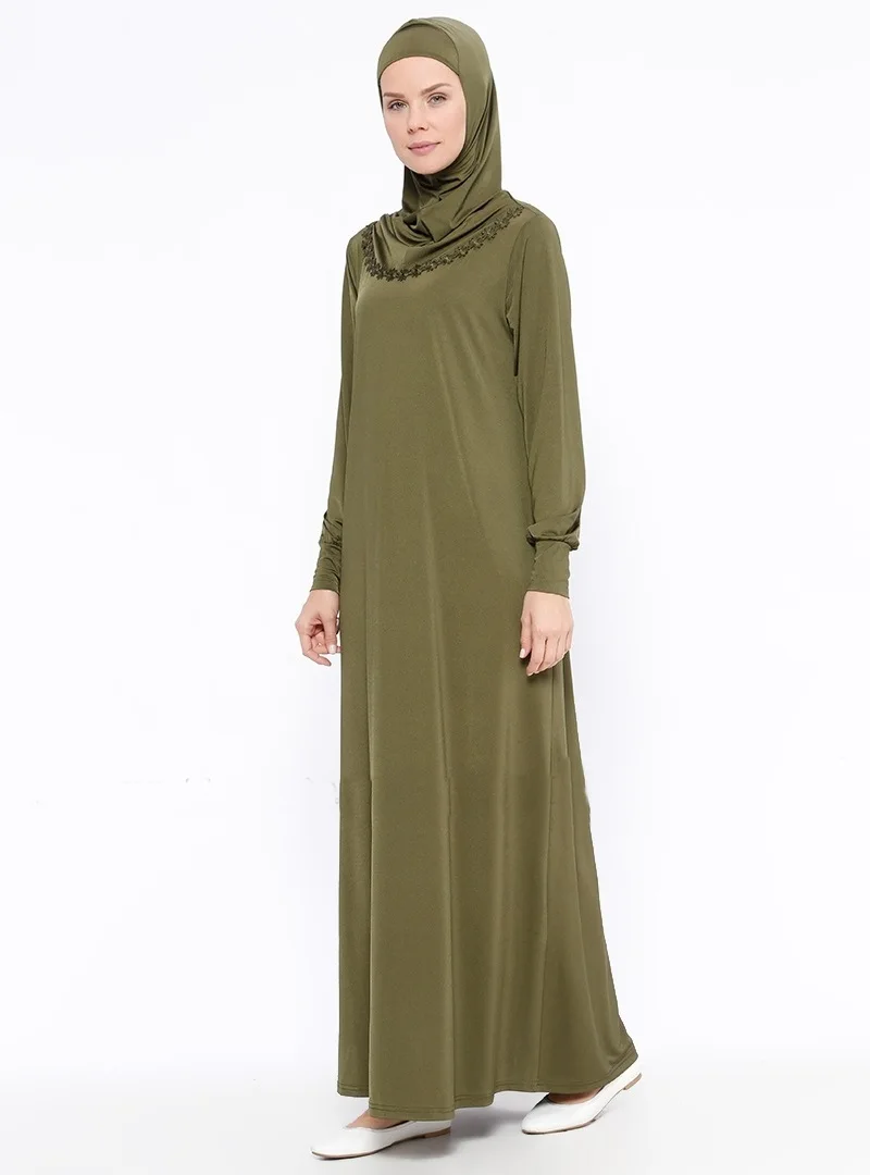 Модное эластичное платье абайя с капюшоном, турецкое мусульманское женское облегающее платье, Дубай, Исламская одежда, турецкий халат мусульманский Vestido Longo - Цвет: Army green
